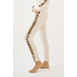 Mystree Women's Leopard Print Stripe Jogger Pant in Cream / Brown - Sz L